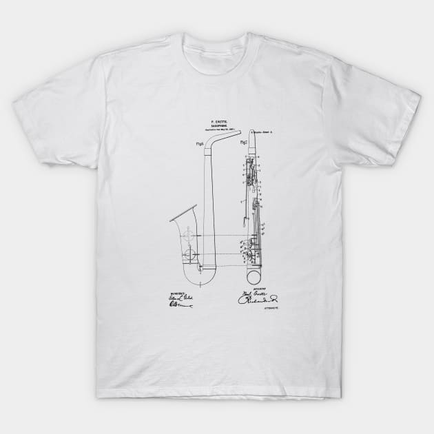 saxophone vintage patent drawing T-Shirt by skstring